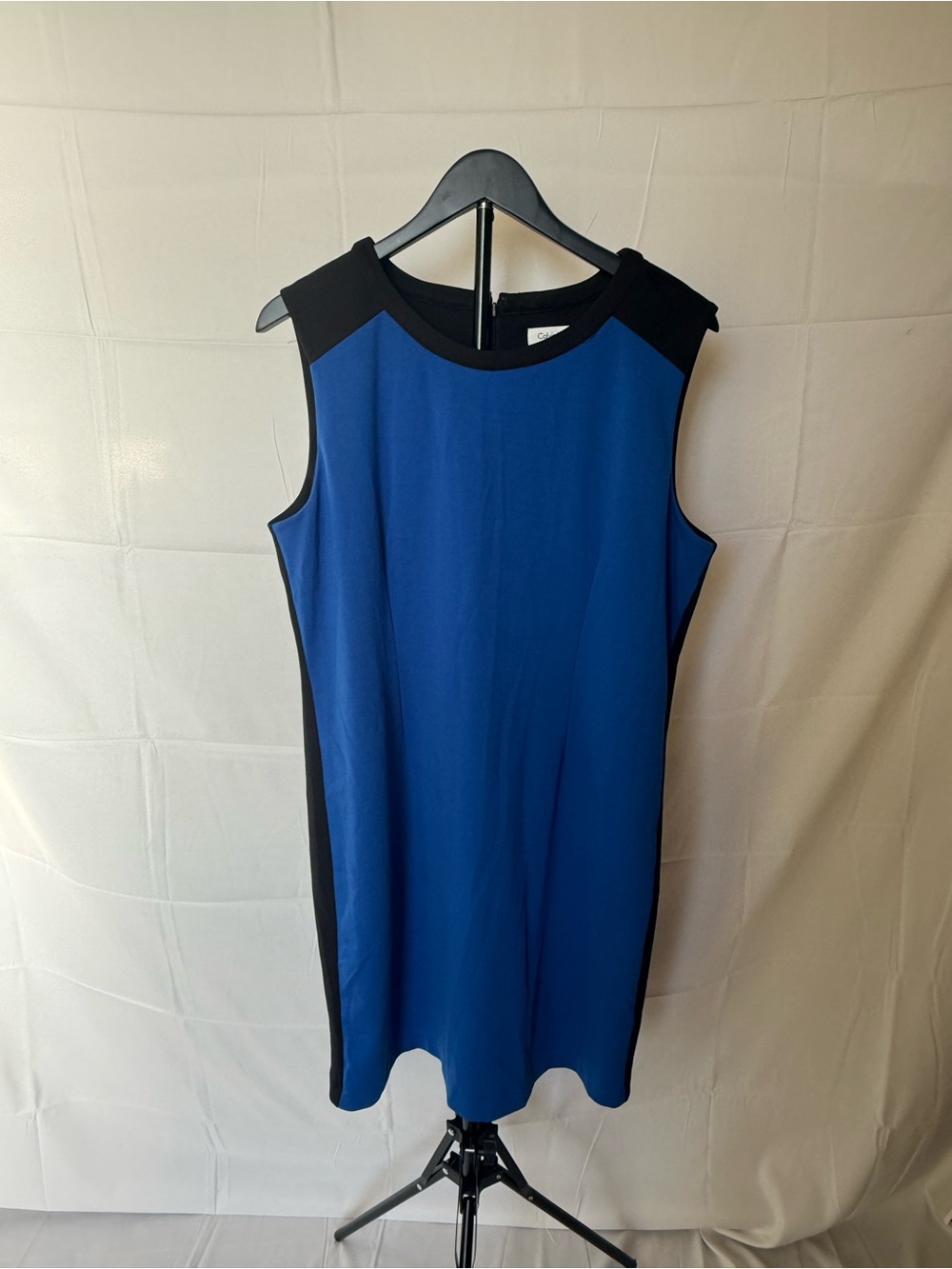 Calvin Klein Sleeveless Blue Shift Dress with Black Panels